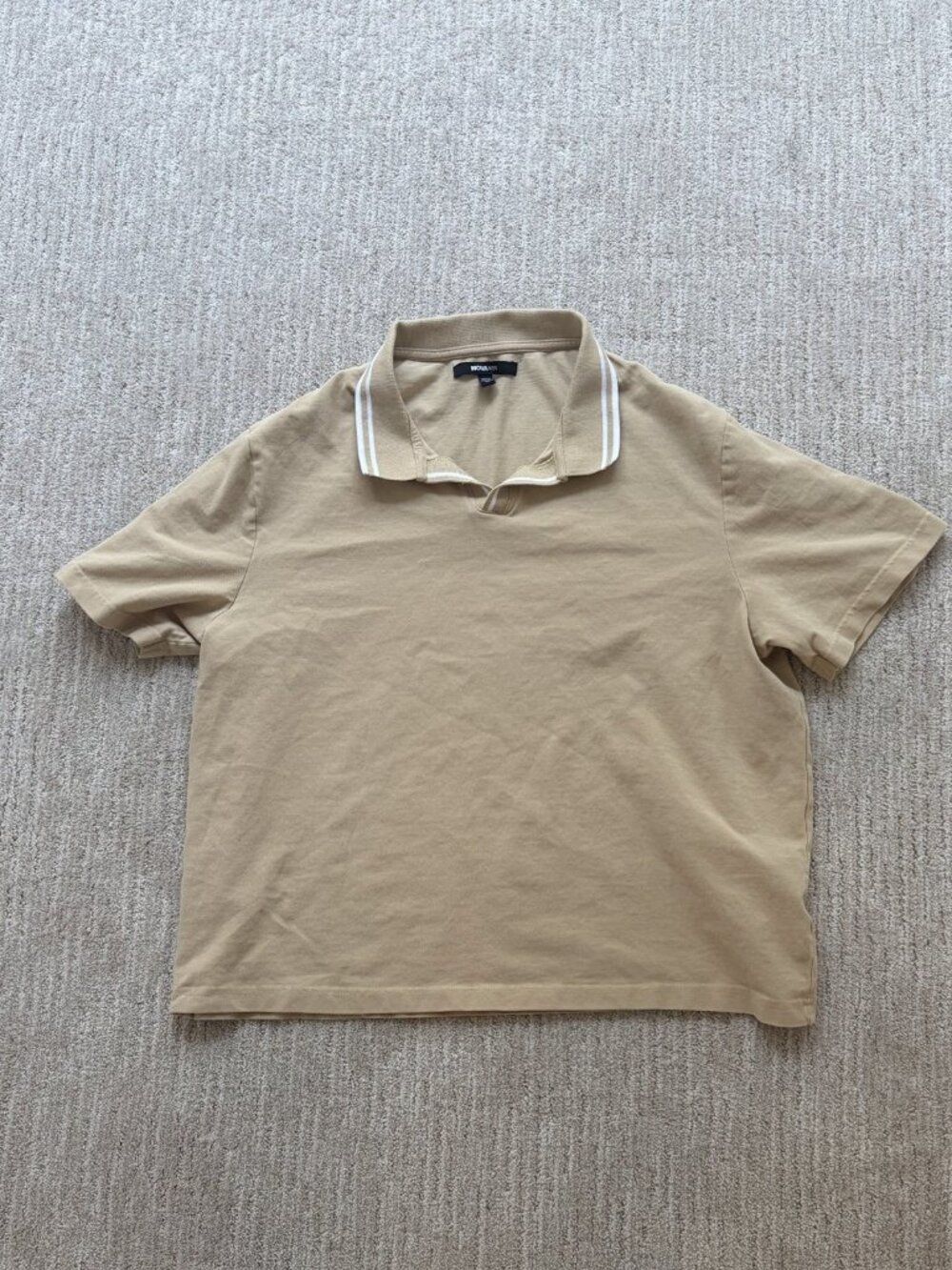 Fashion Nova Men's Tan Knit Polo White Tipping XL